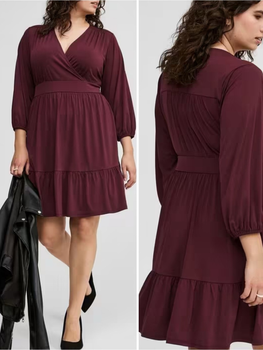 Torrid Dress 4 4X 26 NWT Burgundy Surplice Tiered Mini Babydoll Pockets